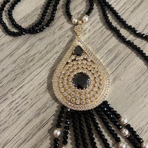 Natasha gold black and pearl statement necklace